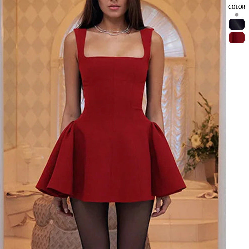 Damen Mini Kleid mit ausgestelltem Rock und schulterfreiem Design R&B