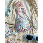 Damen Triangel-Bikini mit floralem Rüschendesign und verstellbaren Trägern