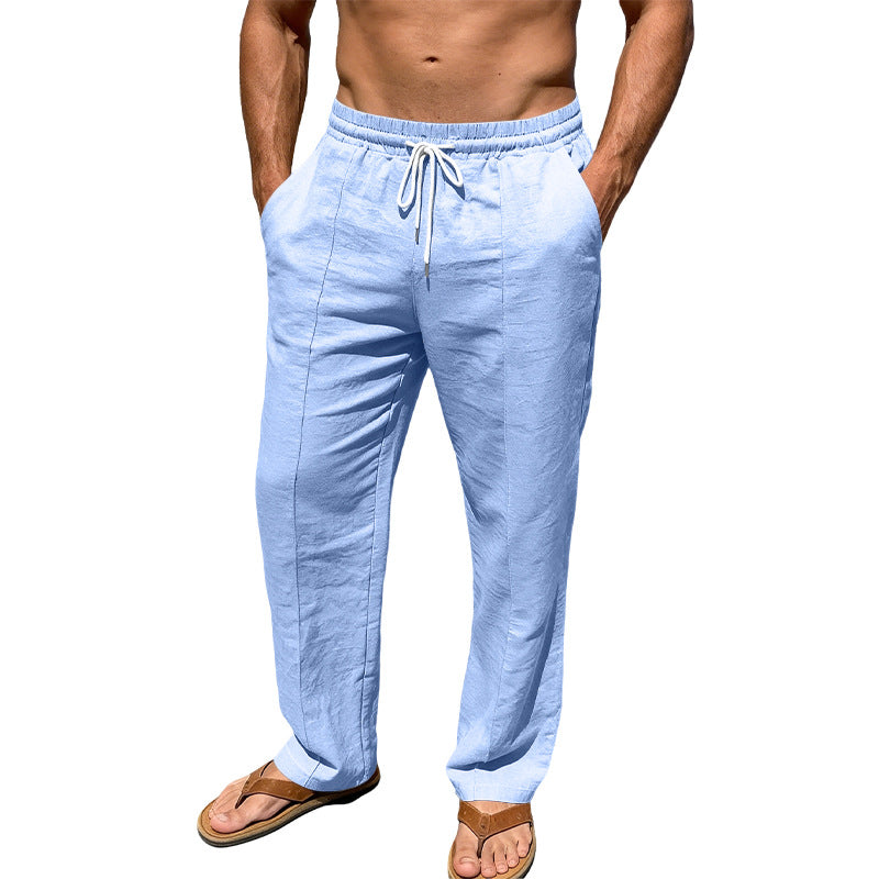 Herren nan atmungsaktive Leinenmisch-Hose mit Tunnelzug Bügelfalte und geradem Bein R&B