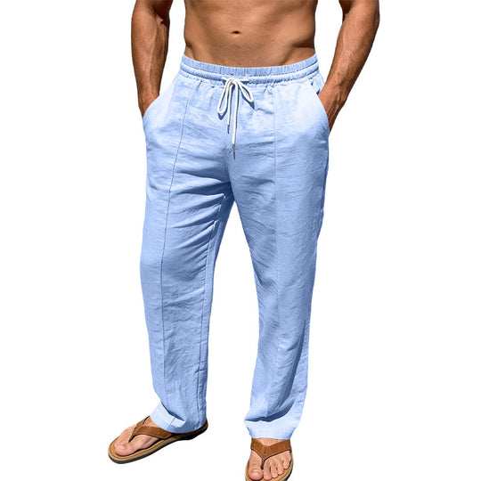 Herren nan atmungsaktive Leinenmisch-Hose mit Tunnelzug Bügelfalte und geradem Bein R&B