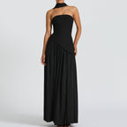 Damen Maxi-Kleid mit elegantem schulterfreiem Design und asymmetrischem Schnitt R&B