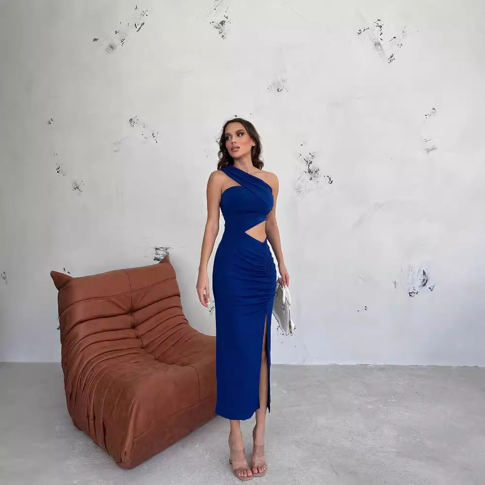 Damen Asymmetrisches Maxikleid mit Cut-Out-Details und raffinierten Rüschendetails R&B