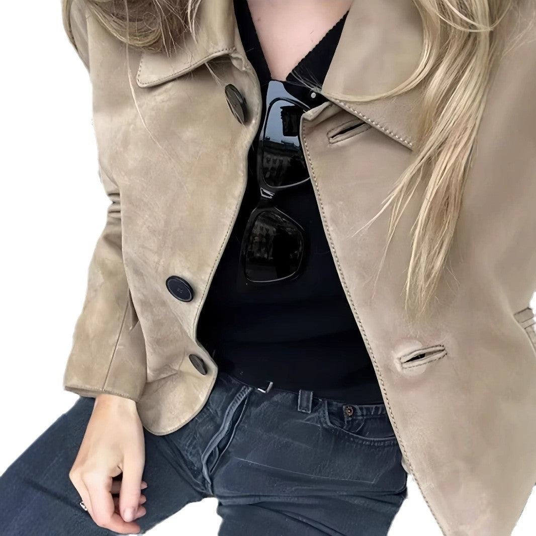 Damen modische Wildlederjacke mit aufgesetzten Taschen R&B