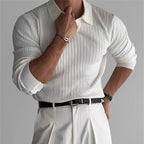 Herren nan figurbetontes Rippstrick-Polopullover mit offenem V-Ausschnitt und schmaler Passform R&B