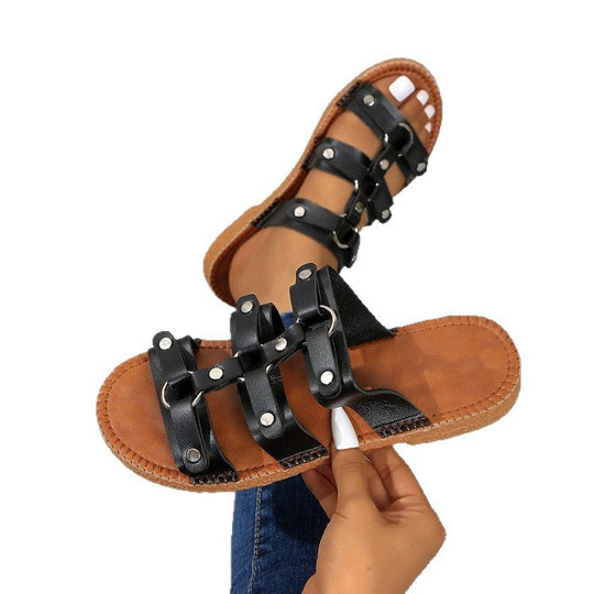 Damen modische Riemchensandalen mit goldenen Schnallen R&B