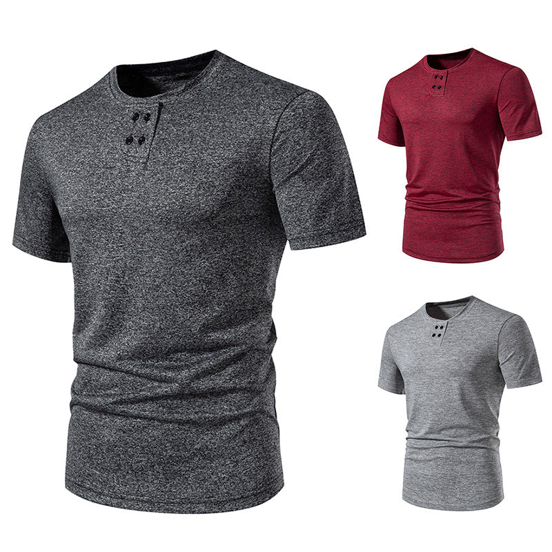 Herren Kurzarm-Henley-T-Shirt mit modischem Knopfdesign und atmungsaktiver Baumwollqualität