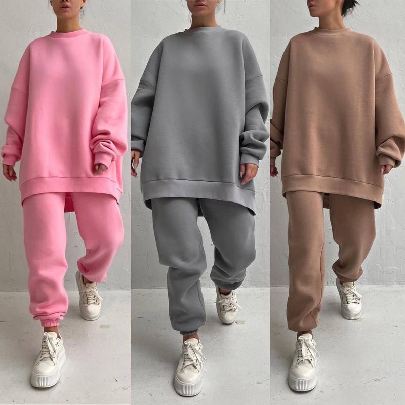 Damen Oversized Freizeit-Loungewear-Anzug mit hohem Kragen und elastischem Bund R&B
