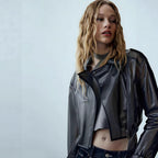 Damen trendige Vinyljacke mit asymmetrischem Schnitt und modernen Details R&B