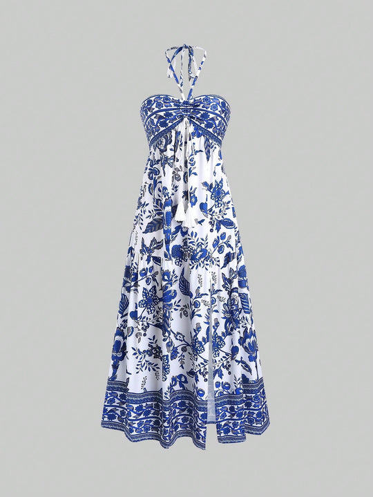 Damen Boho Maxikleid mit Trägern R&B