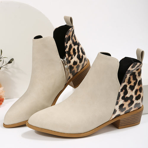 Damen elegante Ankle Boots mit modischem Leopardenmuster R&B