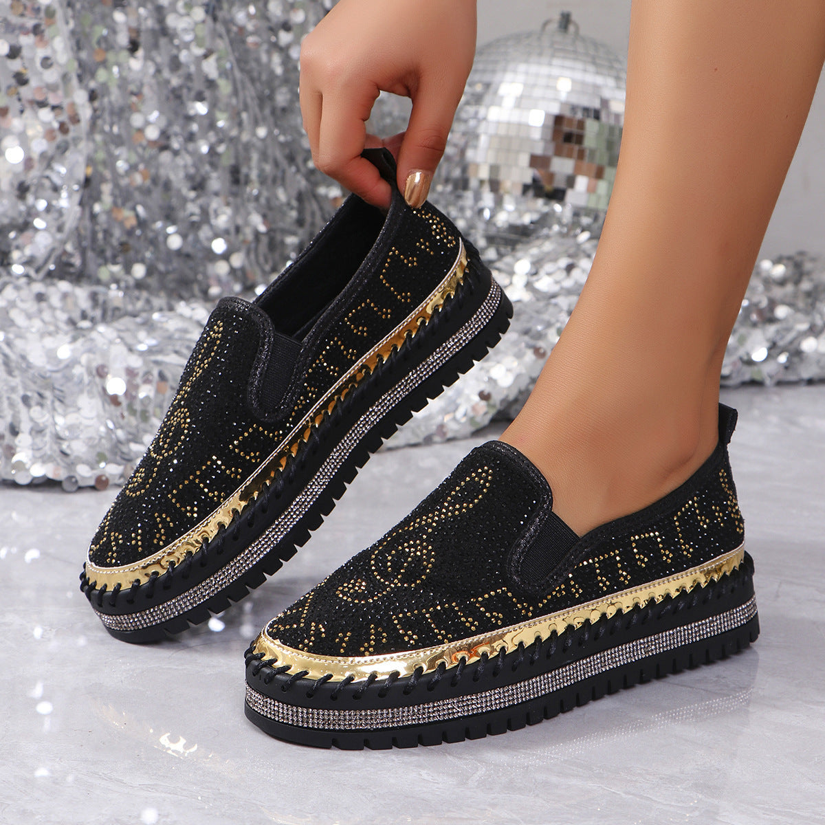 Damen Slip-On Sneakers mit funkelndem Strass