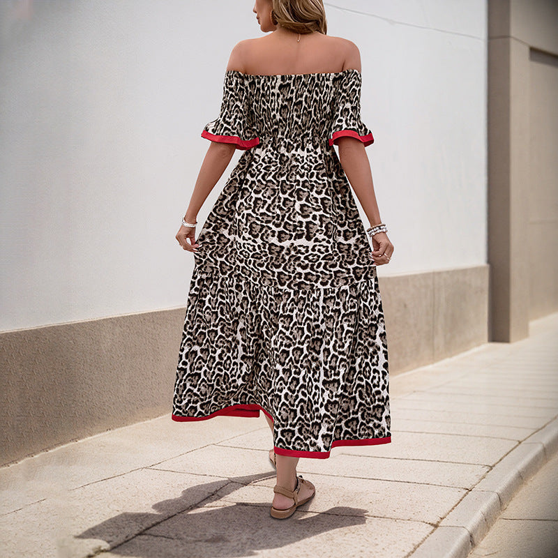 Damen Off-Shoulder Maxikleid mit tierischem Muster und Rüschendetails R&B