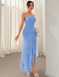 Damen Extravaganter Maxikleid mit Raffungen und asymmetrischem Saum R&B