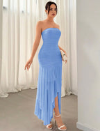 Damen Extravaganter Maxikleid mit Raffungen und asymmetrischem Saum R&B