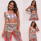 Damen gehäkeltes Crop-Top mit bunten Blumenmotiven R&B