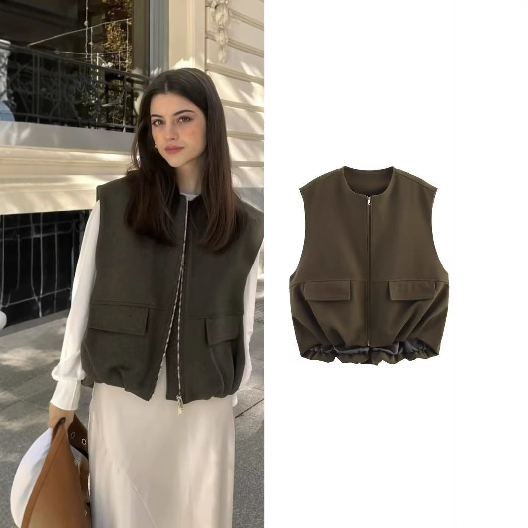 Damen lässige Weste mit verdecktem Reißverschluss und praktischen Taschen R&B