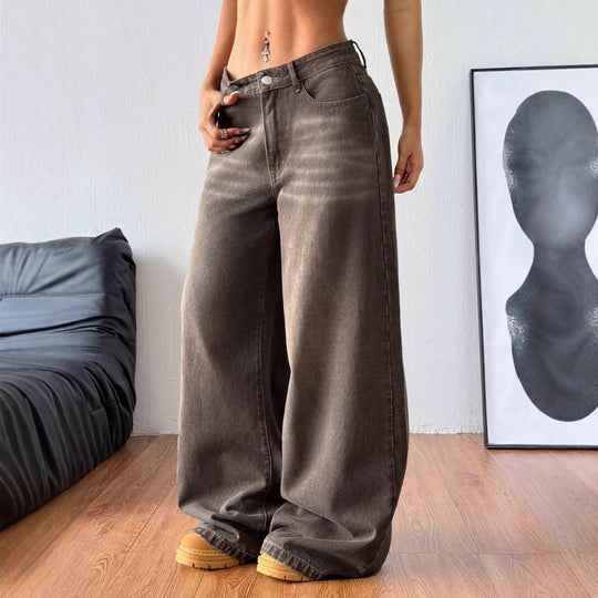 Damen Weite High-Waist Jeans mit lässigem Schnitt R&B