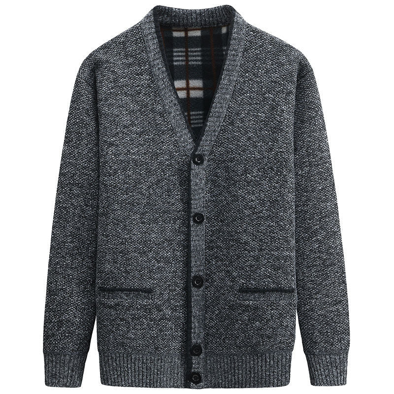 Herren Strickjacke mit kariertem Innenfutter und praktischen Taschen R&B