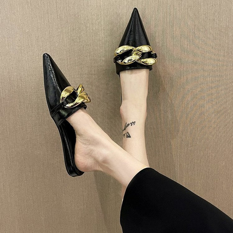 Damen elegante spitze Mules mit goldenen Details R&B
