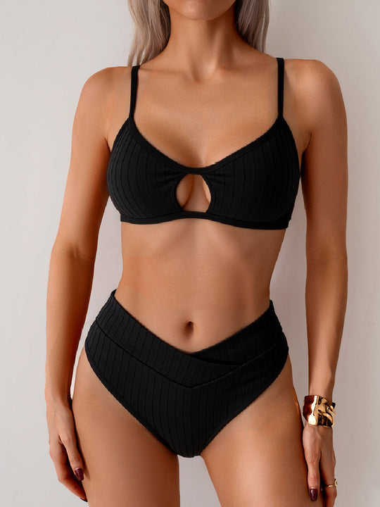 Damen Hochgeschnittener Bikini mit modischem Schlüssel-Ausschnitt R&B