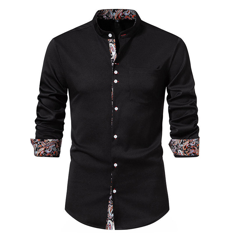 Herren Langarmhemd mit modernem Stehkragen und Paisleymuster