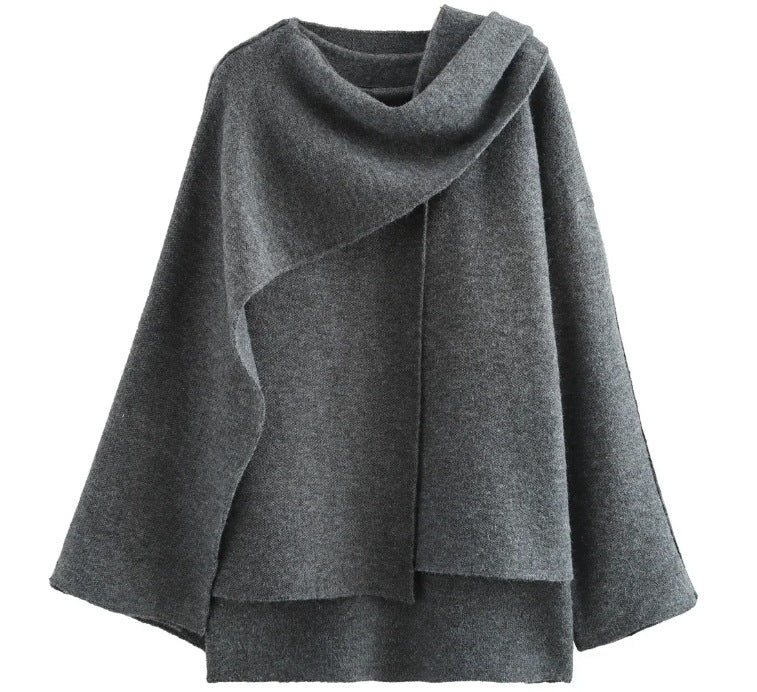 R&B | Mantel - Oversized Fit - Gestrickte Textur - Asymmetrischer Schalkragen - Mittellang