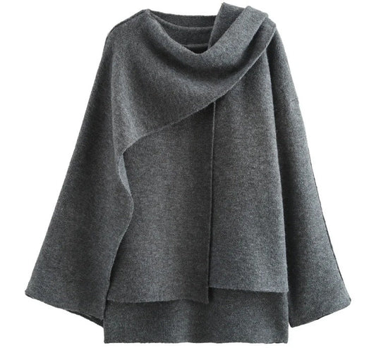 R&B | Mantel - Oversized Fit - Gestrickte Textur - Asymmetrischer Schalkragen - Mittellang