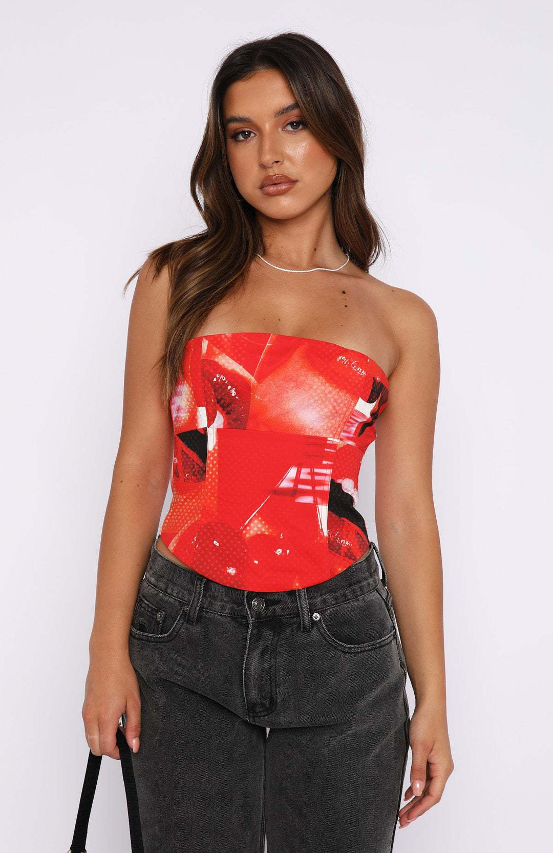 Damen Bustier-Top mit floralem Design und figurbetontem Schnitt R&B