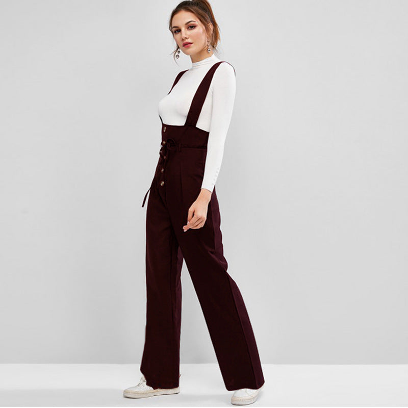 Damen Hochwertiger Jumpsuit mit blickdichten Trägern und Knopfdetail R&B