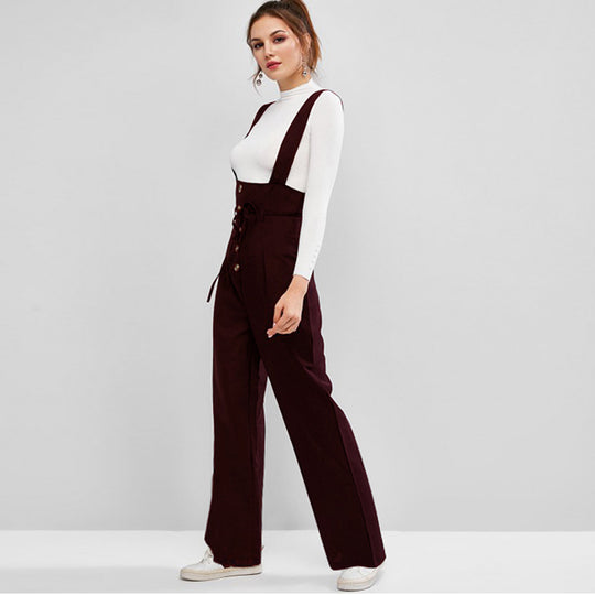 Damen Hochwertiger Jumpsuit mit blickdichten Trägern und Knopfdetail R&B