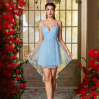 Damen Festliches Chiffon-Kleid mit glänzenden Akzenten und asymmetrischem Saum R&B