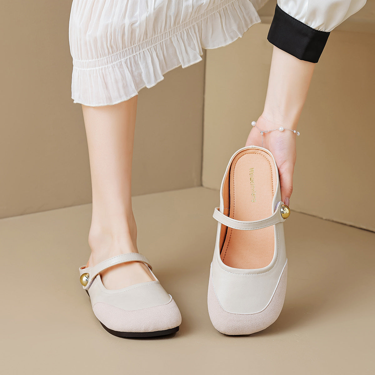 Damen Bequeme Mokassins mit verstellbarem Riemen und eleganter Schnalle
