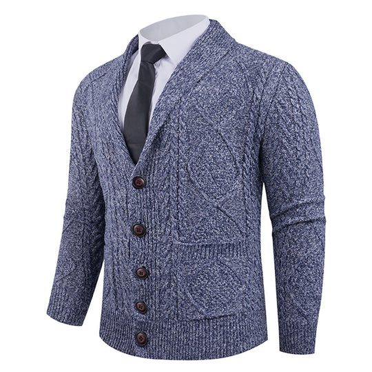 Herren Strickjacke mit markantem Zopfmuster und stilvollem Schalkragen R&B