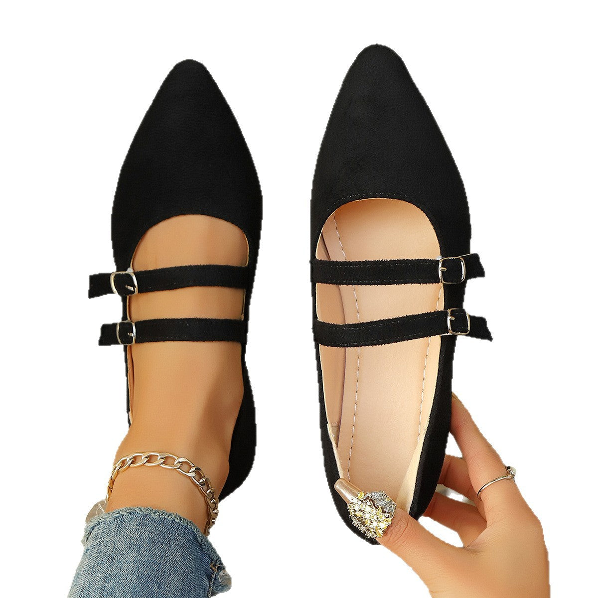 Damen spitze Ballerinas mit doppeltem Riemendesign R&B