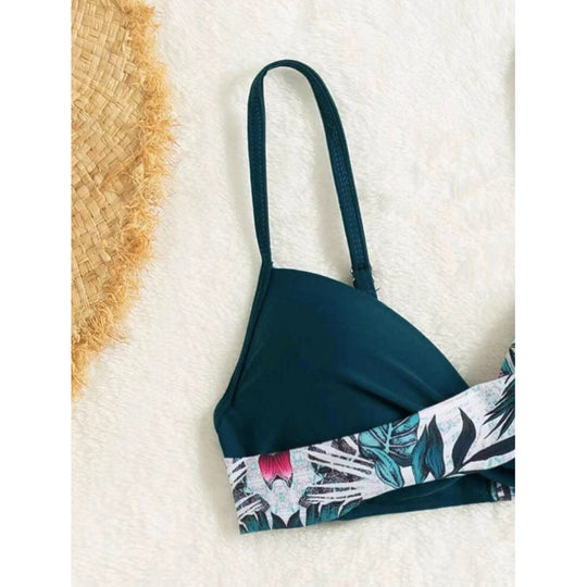 Damen Triangel-Bikini mit floralem Muster und stilvollen Bindebändern R&B