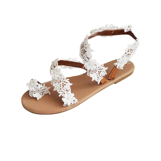 Damen elegante Riemensandalen mit floralen Verzierungen R&B