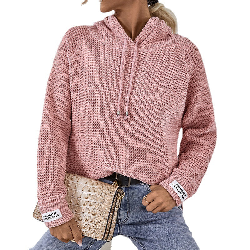 Damen bequemer Kapuzenpullover mit strukturiertem Strickmuster und seitlichen Schlitzen R&B
