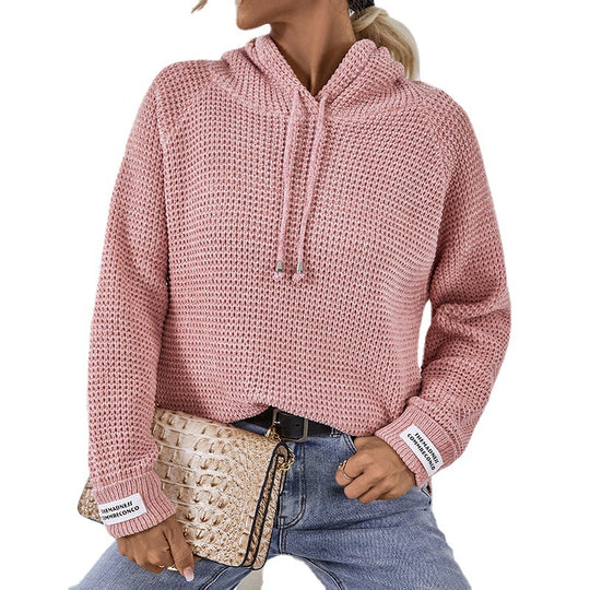Damen bequemer Kapuzenpullover mit strukturiertem Strickmuster und seitlichen Schlitzen R&B