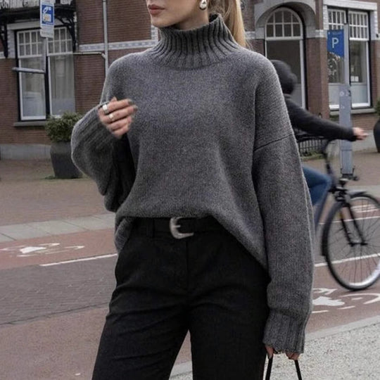 Damen Hochwertiger Rollkragenpullover mit lässigem Oversized-Schnitt R&B