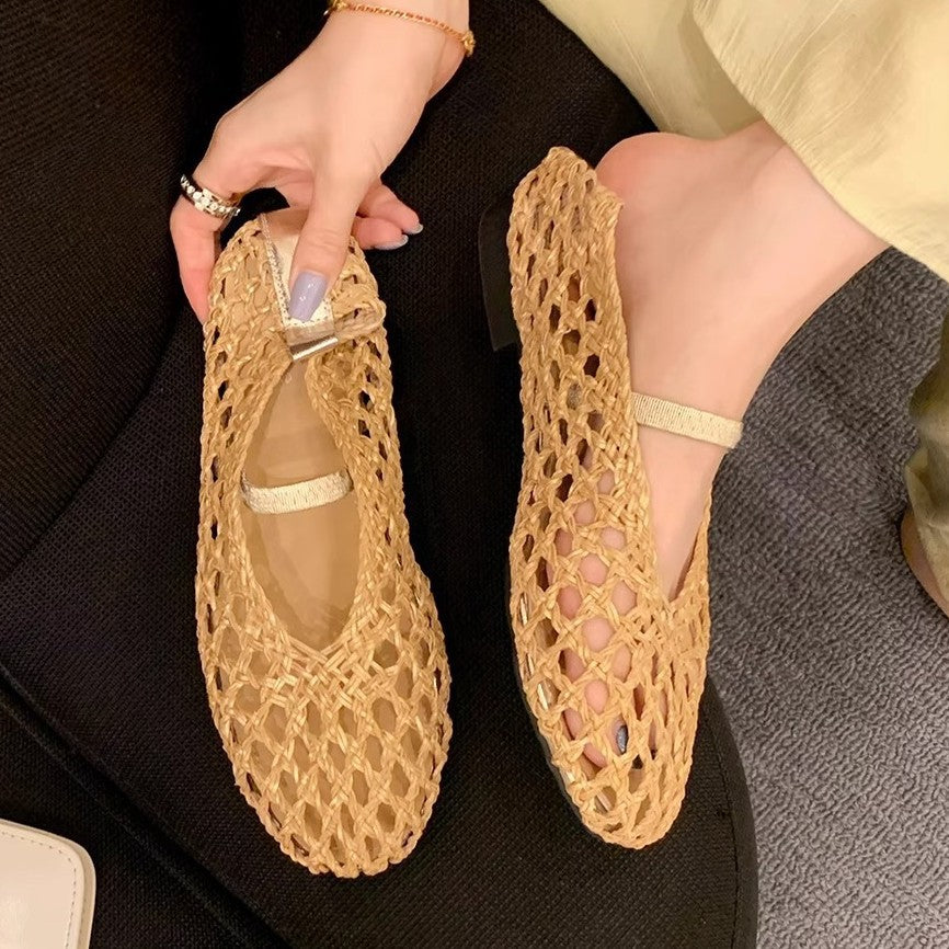 Damen Ballerina-Sandalen mit luftiger Netzstruktur und elastischem Riemen R&B