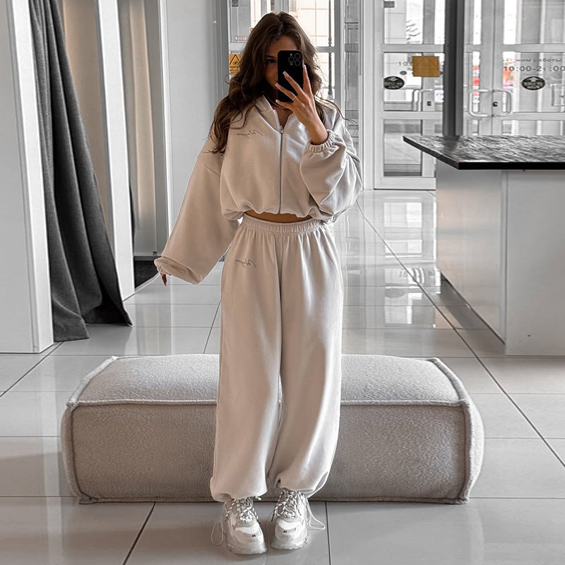 Damen lässiges Cropped Sweatshirt und Jogginghose Set R&B