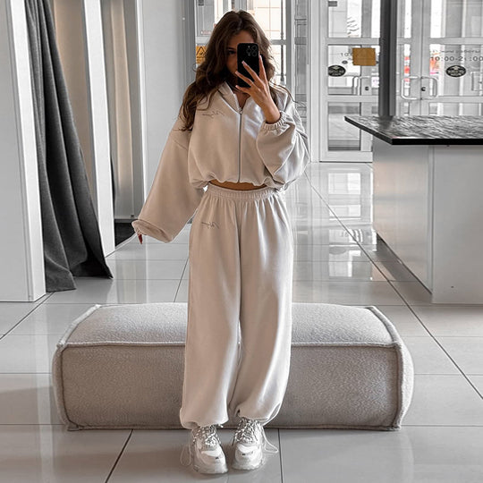 Damen lässiges Cropped Sweatshirt und Jogginghose Set R&B