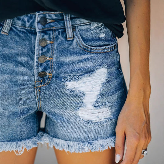 Damen Jeansshorts mit Knopfdetail und lässigem Saum R&B