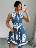 Damen Hemdblusenkleid mit tailliertem Schnitt und dekorativem Bindegürtel R&B