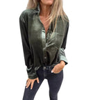 Damen Elegante Veloursbluse mit Brusttasche R&B