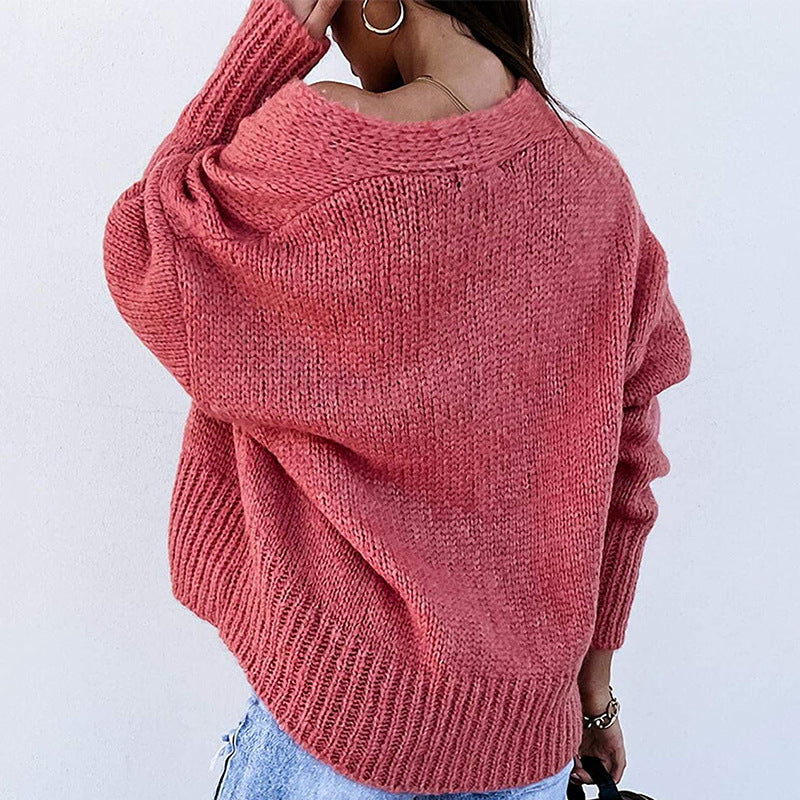 Damen Kuscheliger Cardigan mit tiefem V-Ausschnitt und dekorativen Knöpfen R&B