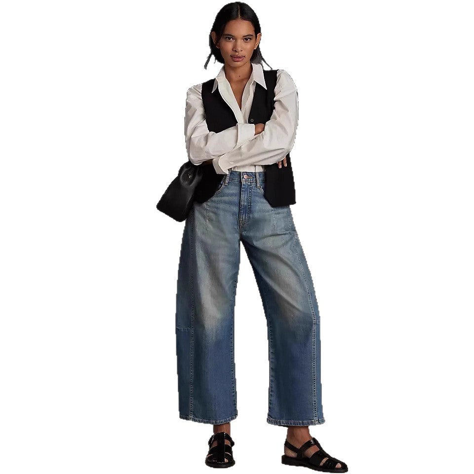 Damen Weite Cropped Jeans mit lässigem Look