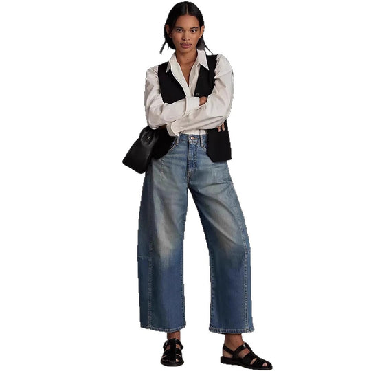 Damen Weite Cropped Jeans mit lässigem Look