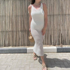 Damen gehäkeltes Strandkleid mit tiefem V-Ausschnitt und verstellbaren Trägern R&B