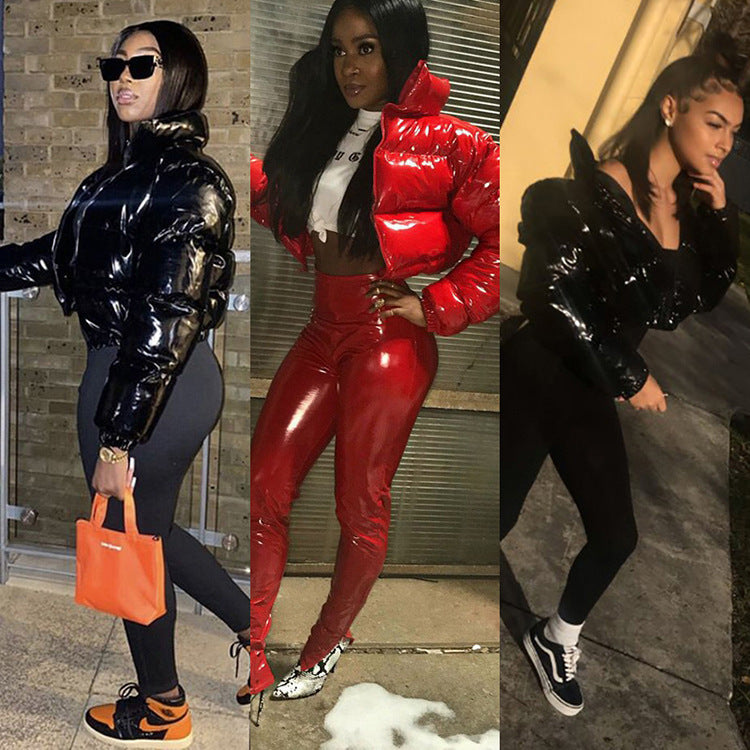 Damen modische kurze Steppjacke mit glänzendem Finish R&B